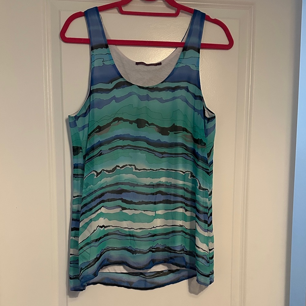 Women's Blue Green Striped Sleeveless Tank Top